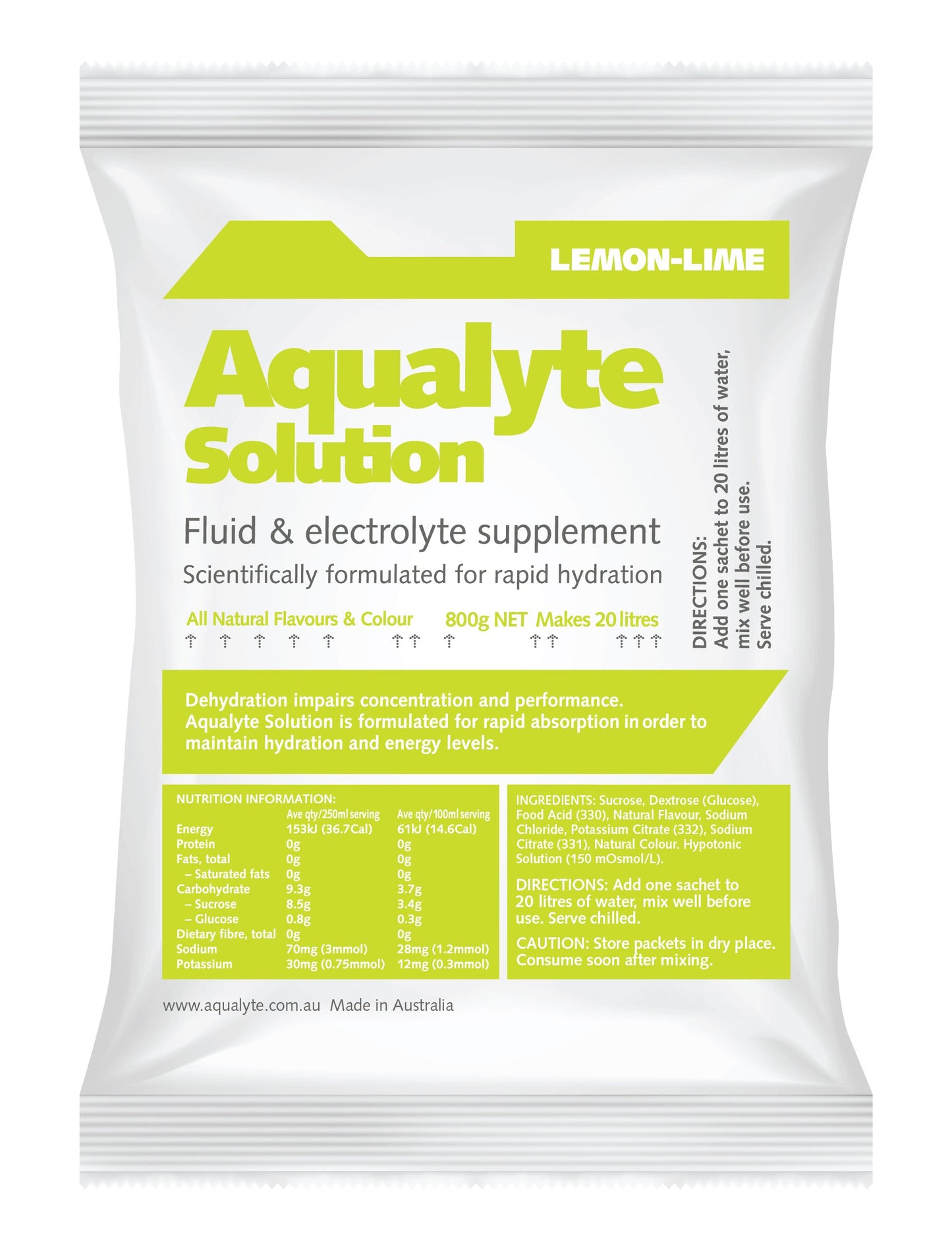 Aqualyte Electrolyte Powder Lemon Lime Flavoured Sachets 800g x 10