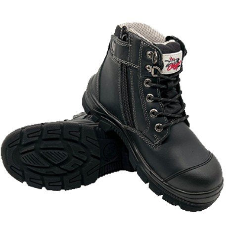 Cougar DETROIT 6" Black Lace Up Side Zip Collar Boot Compopsite Toe