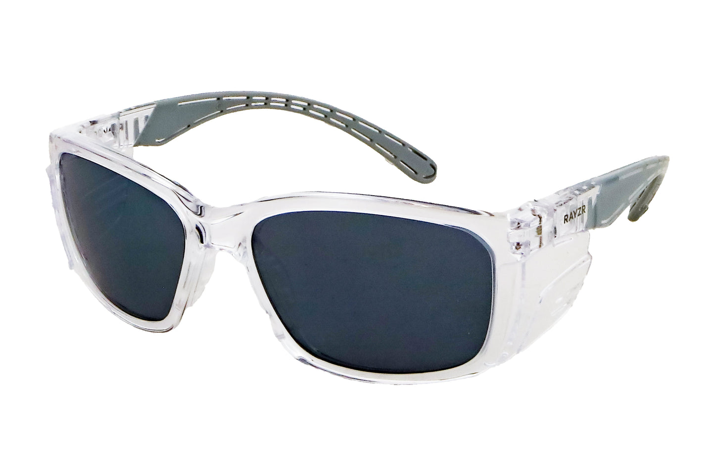 Rayzr Safety Glasses - Clear Frame - Smoke Lens