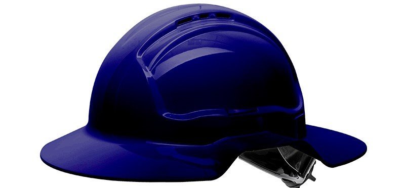 Blue Broad Brim Vented Hard Hat – Ratchet