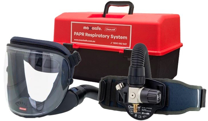 Unimask with Pressure Flow Master in portable storage container