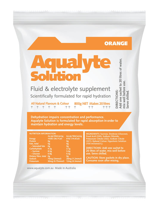 Aqualyte Electrolyte Powder Orange Flavoured Sachets 800g x 10