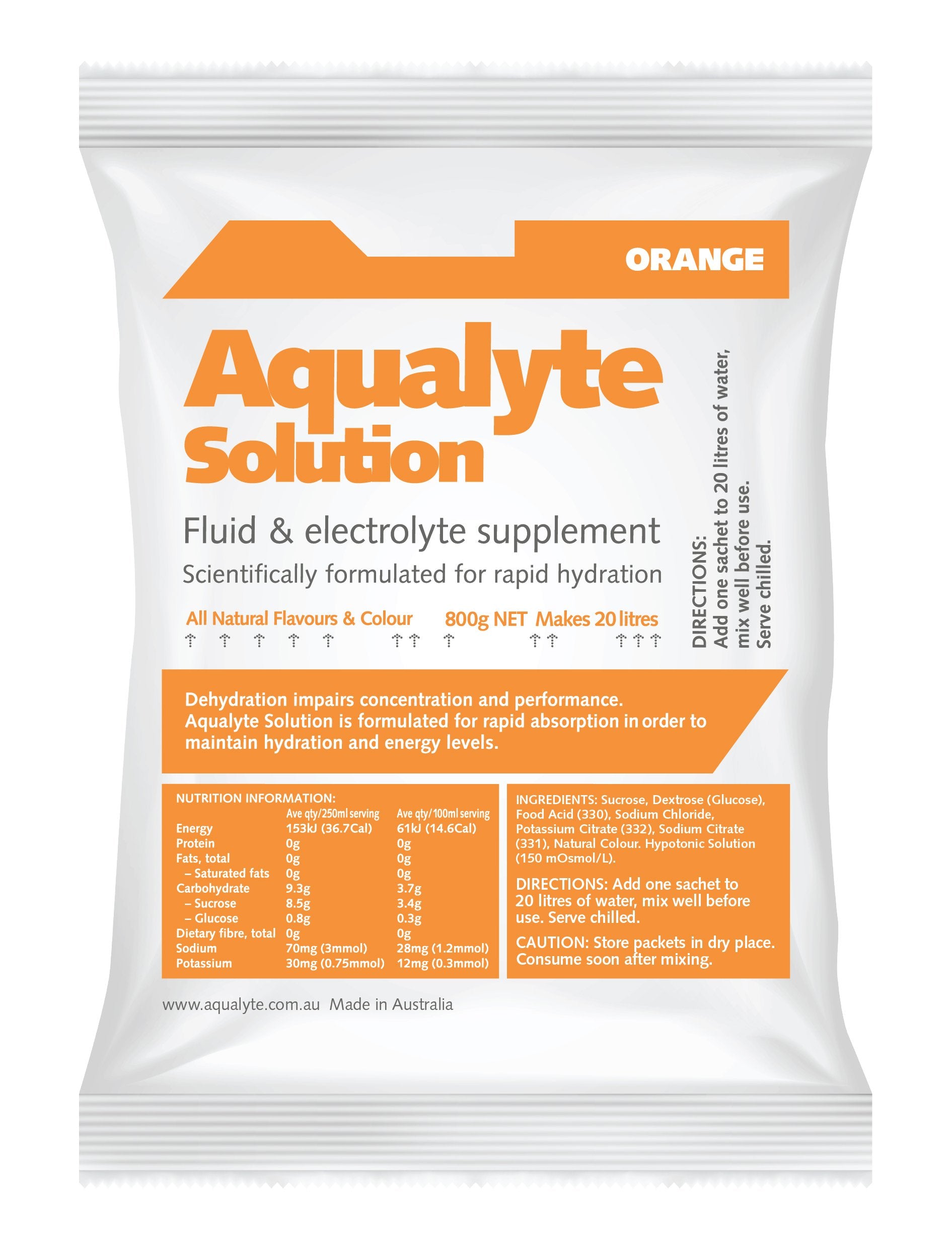Aqualyte Electrolyte Powder Orange Flavoured Sachets 800g x 5