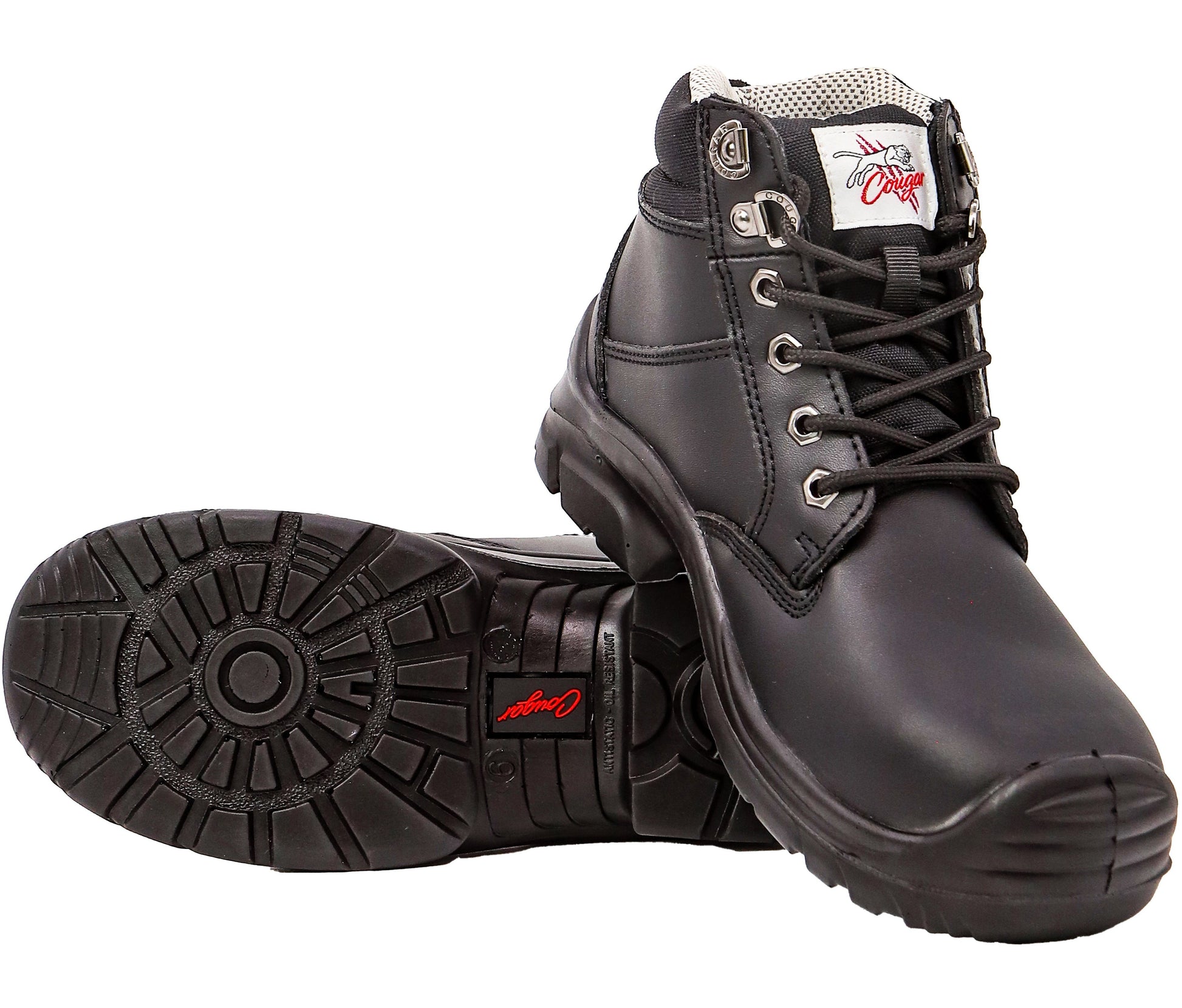 Cougar BATHURST 6" Black Leather Lace Up Collar Boot Steel Toe