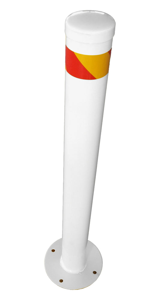 White Steel Bollard with reflective red stripe