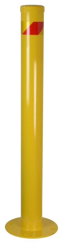 Yellow Steel Bollard with reflective red stripe