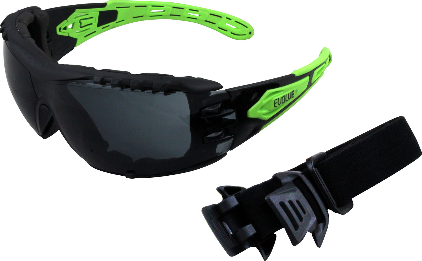 EVOLVE Safety Glasses with Gasket & Headband - Smoke Lens