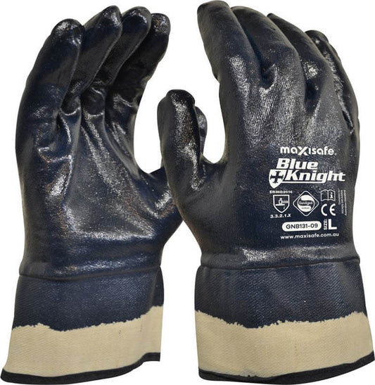 Blue Knight  Heavy Duty Nitrile, fully coated glove with safety cuff