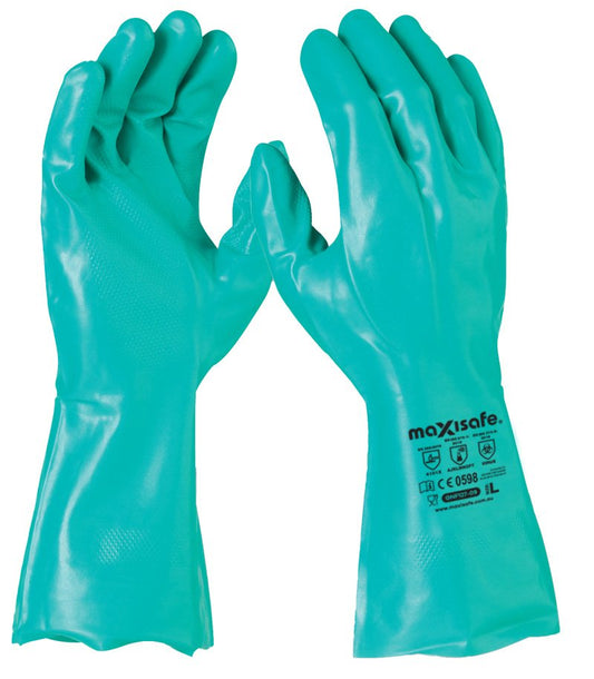 Maxisafe Green nitrile chemical glove 33cm