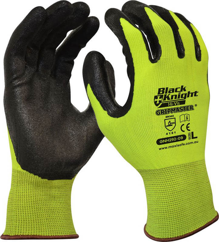 Black Knight Hi-Vis yellow nylon glove, nitrile coated