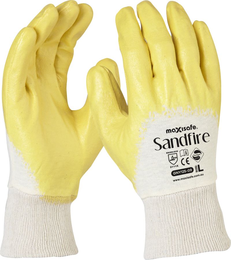 Sandfire Yellow nitrile dipped jersey glove