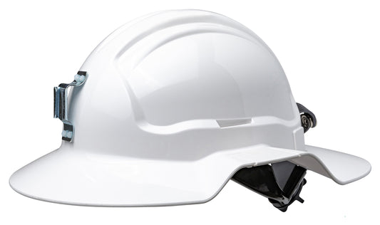 White Broadbrim Hard Hat Non-Vented w/ Metal Miners Bracket