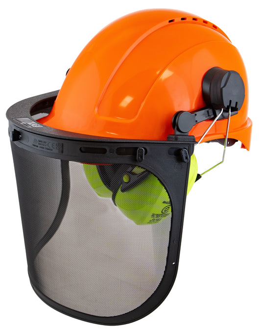 Forestry Kit - Orange Helmet with Mesh Visor & Earmuff