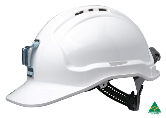 Tuffguard Vented Hard Hat with Ratchet Harness and Metal Lamp Bracket