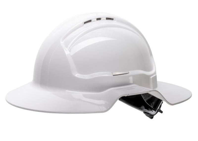 Yellow Broad Brim Vented Hard Hat – Ratchet