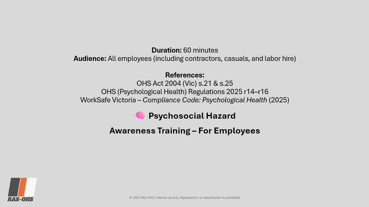 Psychosocial Hazard Awareness Training Pack – Employees