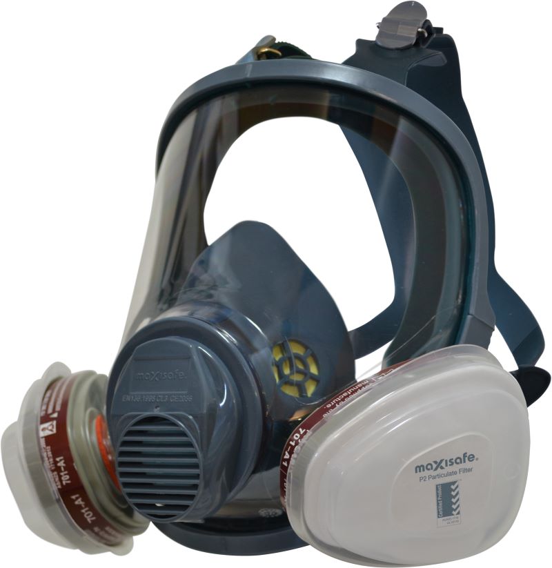 Maxiguard Full Face Silicone Respirator with A1P2 cartridges, Large
