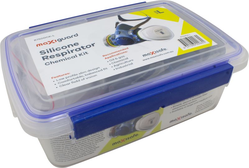 Maxiguard Half Mask Silicone Chemical Kit with ABEKP2 cartridges, Medium (Boxed Kit)