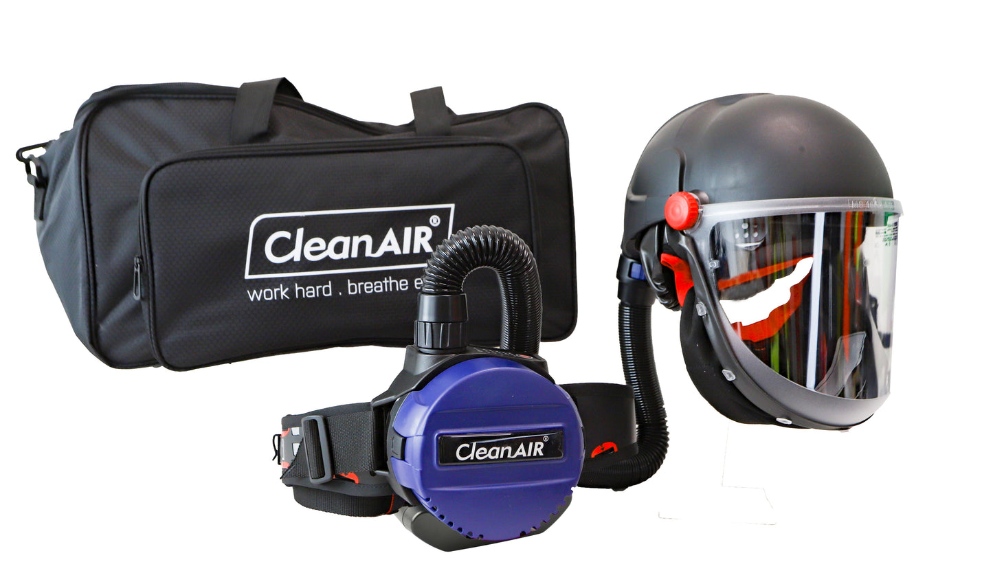 Ready 2 Work Kit CA-40G Helmet & Basic PAPR with P3 filter, prefilter, comfort belt, QL hose, charger and battery in duffel bag - cylindrical visor