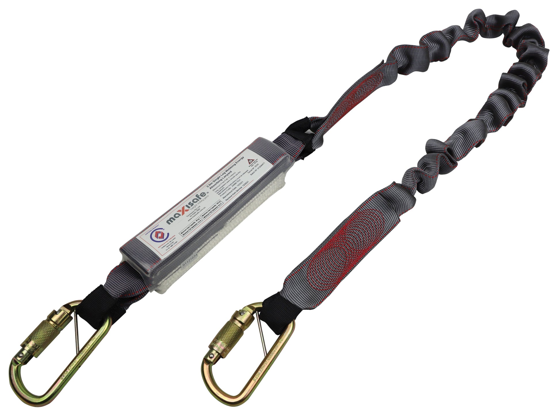 Maxisafe 2m Heavy Duty Single Elasticated Lanyard w/ Triple Action Karabiners