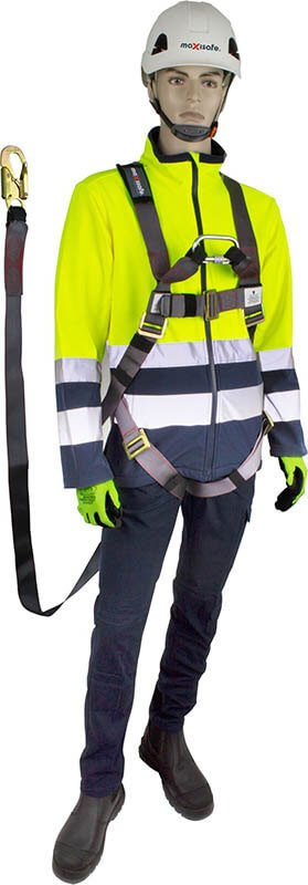 Maxisafe Full Body Harness with front & rear attachment points w/ 2m lanyard & snap hook attached